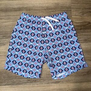 Bearbottom Swim Trunks Mens S Lined 7 Inch Blue Red Print Beach